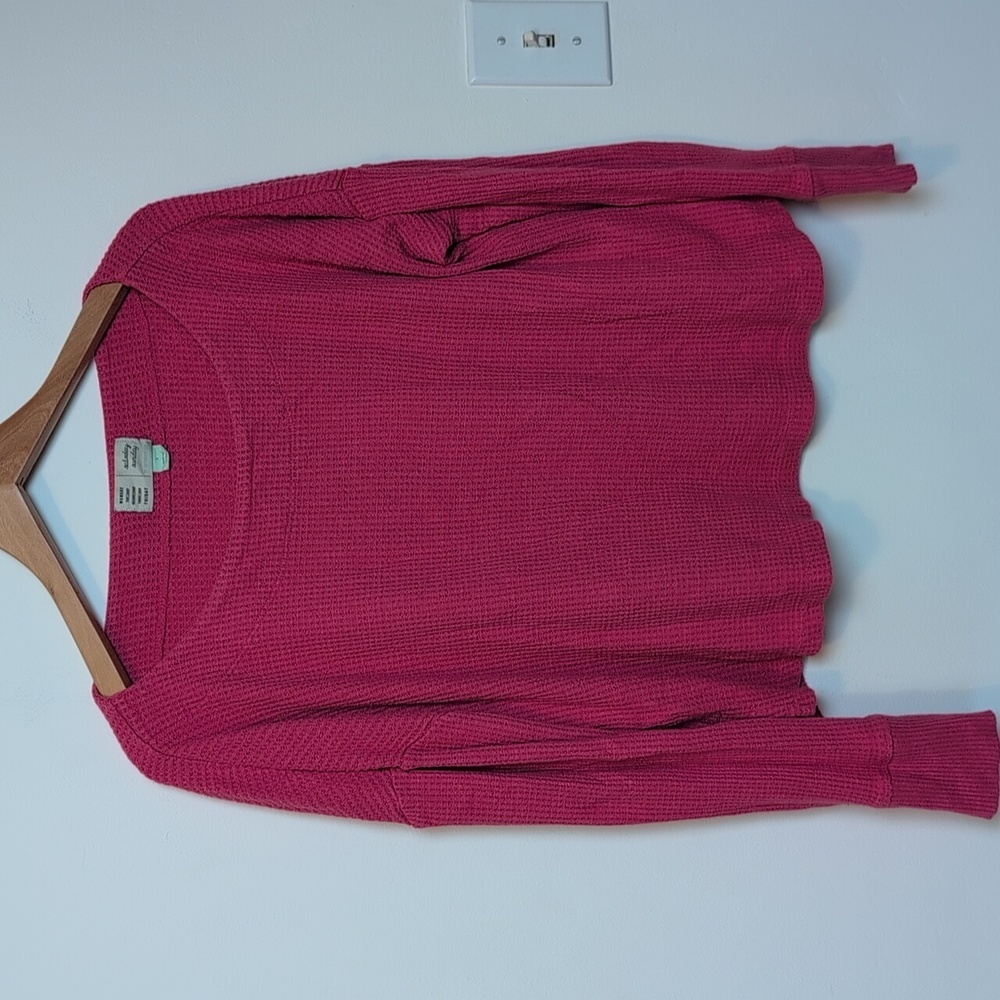 Anthropologie Saturday Sunday Perry thermal waffle knit top pink small